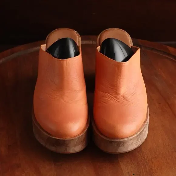 Free People Leather Platform Mules in Orange and Brown - Picture 2 of 14